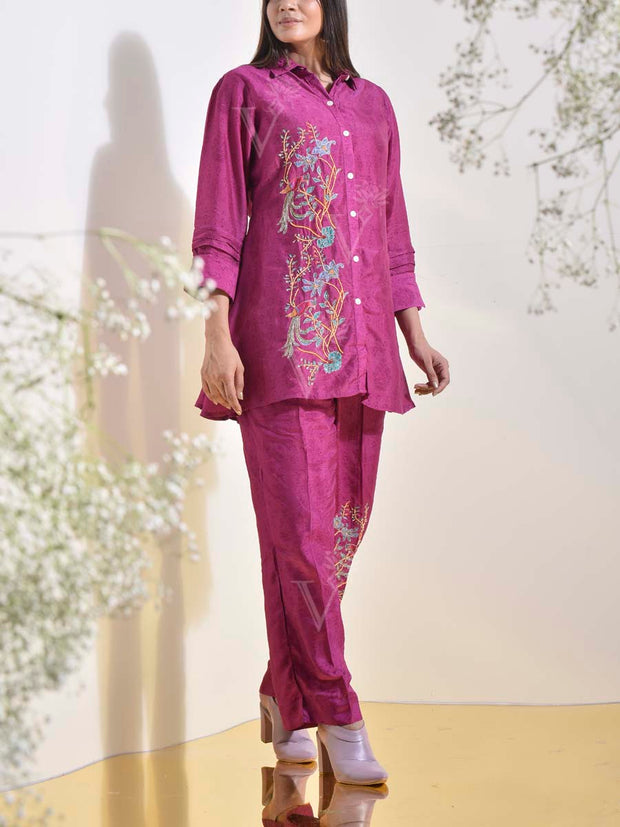 Plum Purple Vasansi Silk Printed Co Ord Set