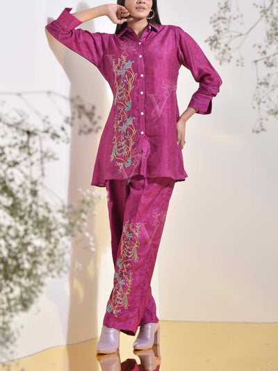 Plum Purple Vasansi Silk Printed Co Ord Set