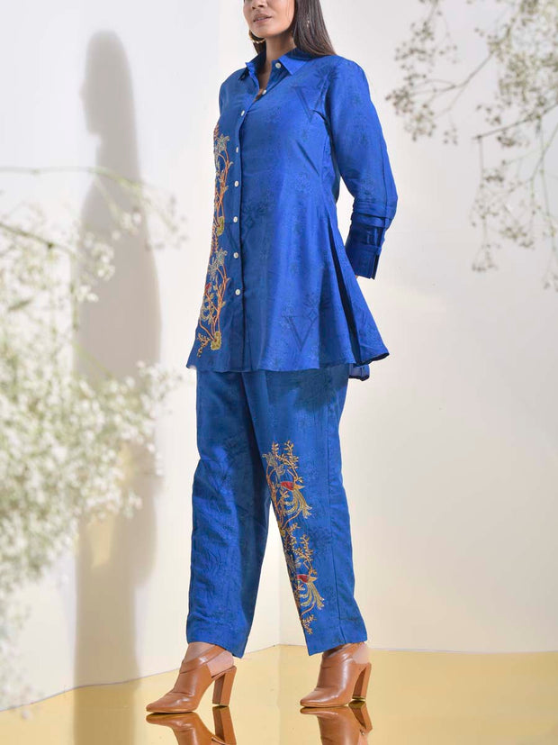 Blue Vasansi Silk Embroidered Co Ord Set
