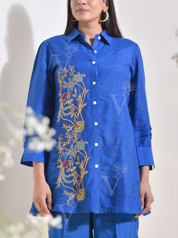 Blue Vasansi Silk Embroidered Co Ord Set
