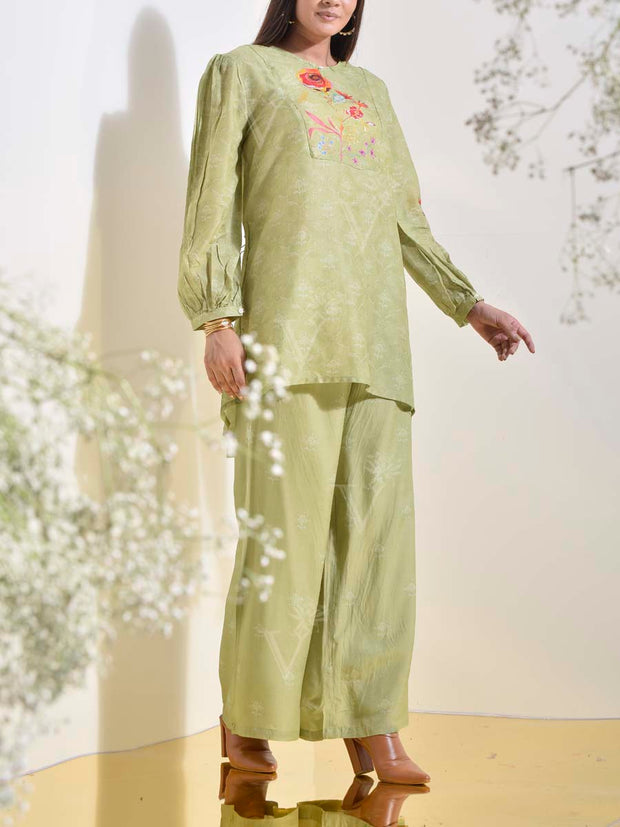 Green Vasansi Silk Printed Co Ord Set