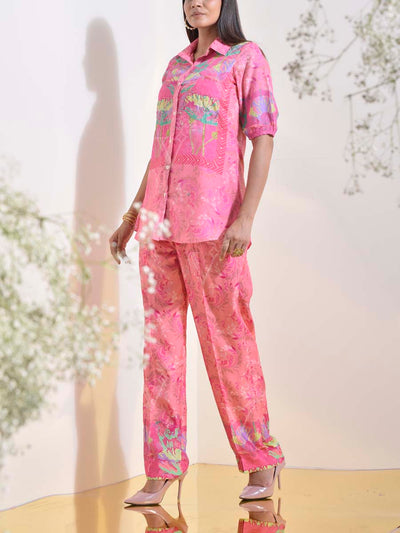 Pink Vasansi Silk Floral Embroidered Co Ord Set