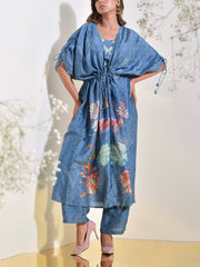 Steel Blue Vasansi Silk Kaftan Jacket with Bustier Pant Set