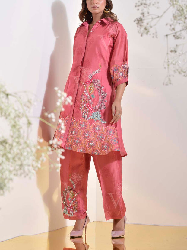 French Pink Vasansi Silk Embroidered Co Ord Set