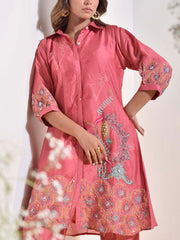 French Pink Vasansi Silk Embroidered Co Ord Set