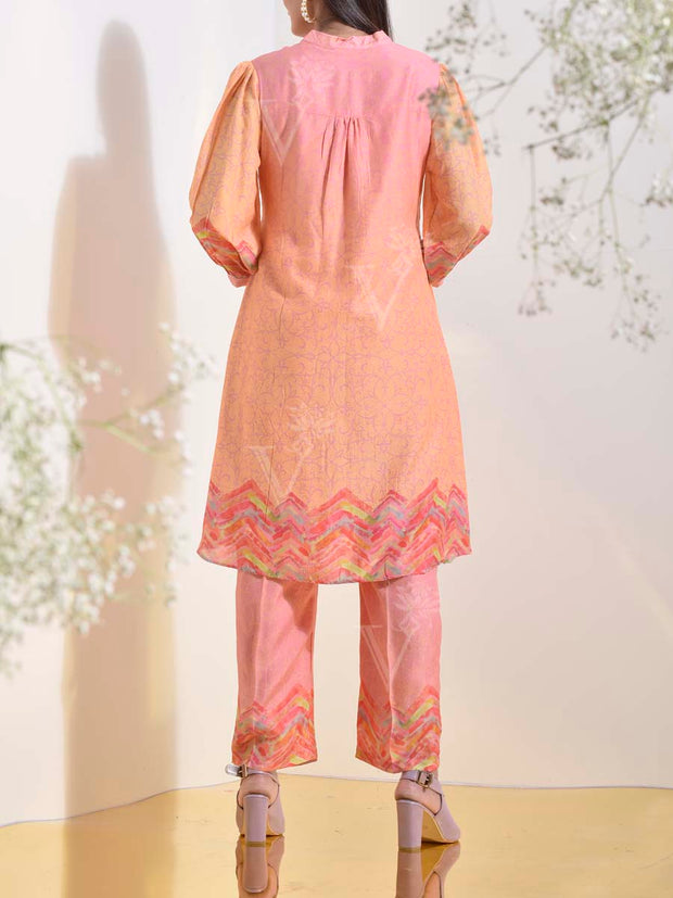 Pink and Yellow Ombre Vasansi Silk Co Ord Set