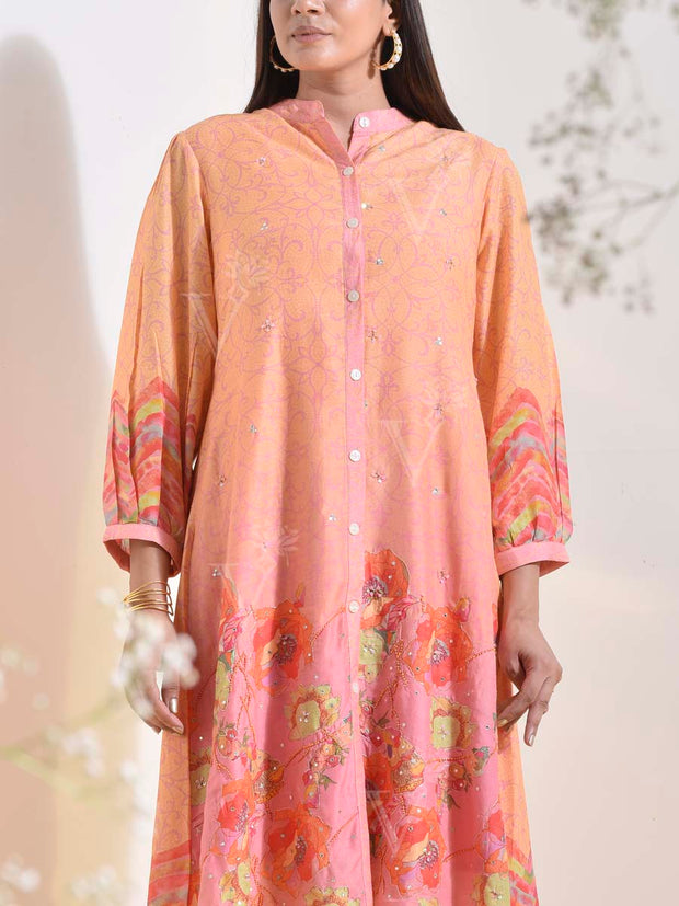 Pink and Yellow Ombre Vasansi Silk Co Ord Set