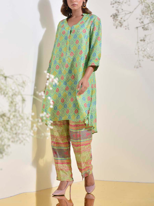 Lawn Green Vasansi Silk Printed Co Ord Set