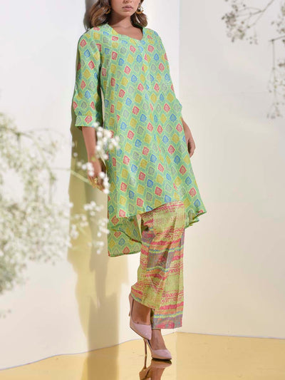 Lawn Green Vasansi Silk Printed Co Ord Set