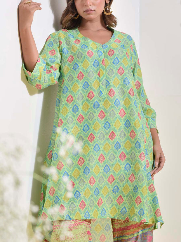 Lawn Green Vasansi Silk Printed Co Ord Set