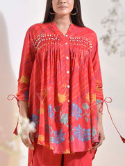 Red Vasansi Silk Printed Leheriya Printed Co Ord Set