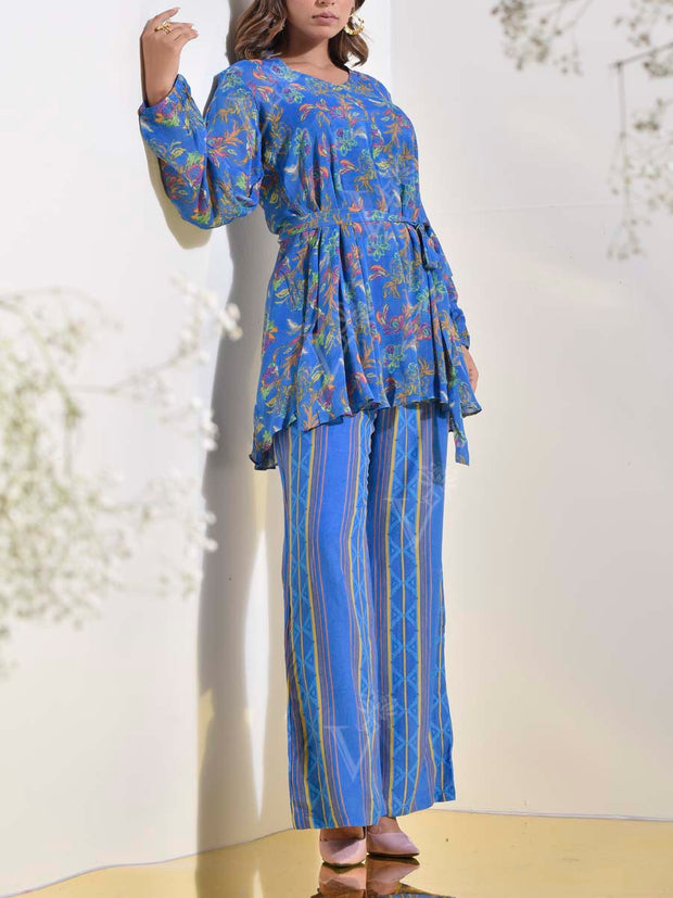 Blue Vasansi Silk Floral Printed Co Ord Set