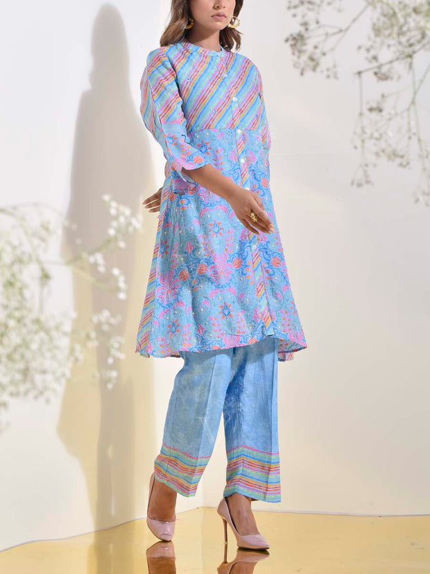 Baby Blue Vasansi Silk Leheriya Embroidered Co Ord Set