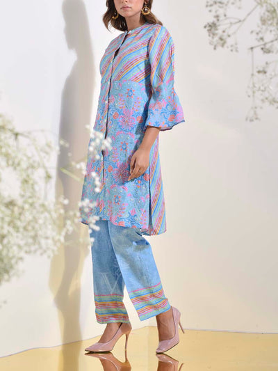 Baby Blue Vasansi Silk Leheriya Embroidered Co Ord Set