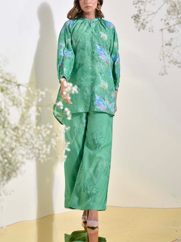 Green Floral Printed Co Ord Set