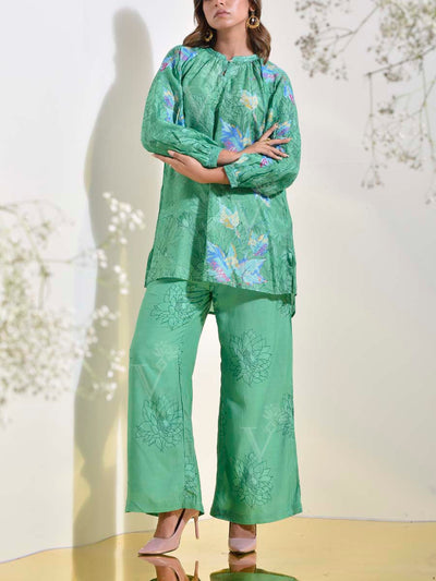 Green Floral Printed Co Ord Set