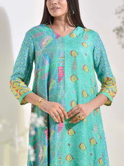 Aqua Blue Vasansi Silk Printed Co Ord Set