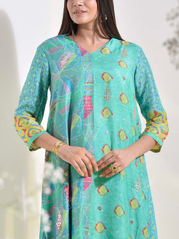 Aqua Blue Vasansi Silk Printed Co Ord Set