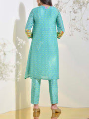 Aqua Blue Vasansi Silk Printed Co Ord Set