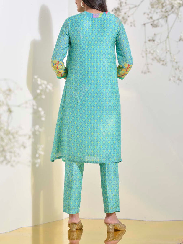 Aqua Blue Vasansi Silk Printed Co Ord Set
