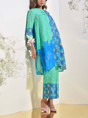 Green and Blue Vasansi Silk Co Ord Set