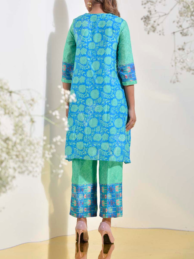 Green and Blue Vasansi Silk Co Ord Set