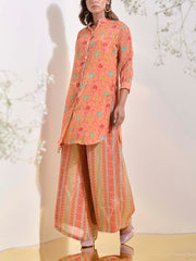 Peach Orange Floral Printed Georgette Co Ord Set