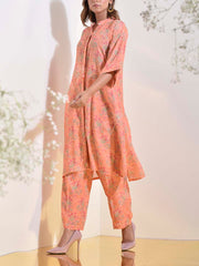 Peach Orange Floral Printed Co Ord Set