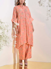Peach Orange Floral Printed Co Ord Set