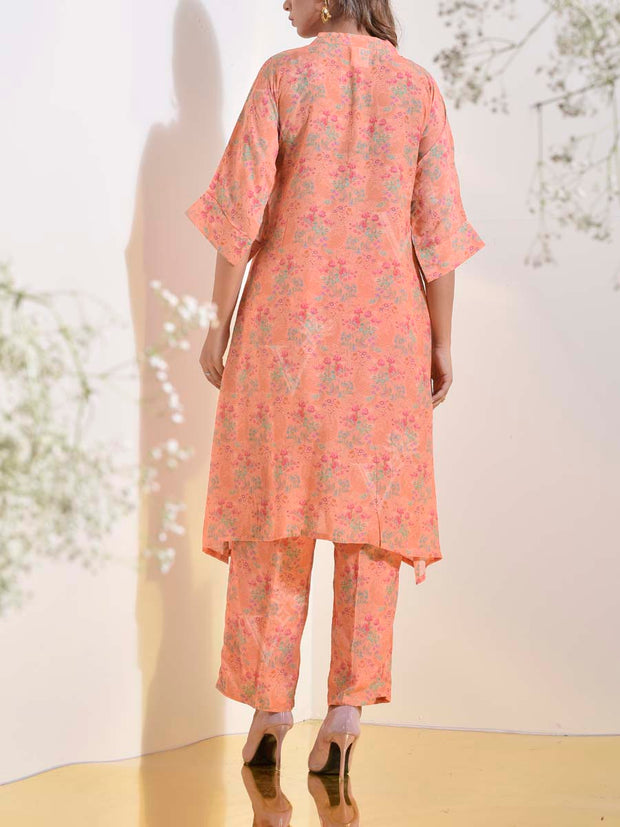 Peach Orange Floral Printed Co Ord Set