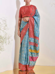 Teal Bandhani  Embroidered Saree