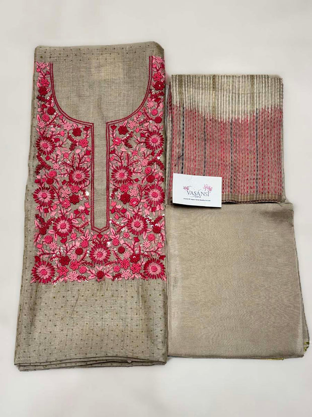 Grey Tussar Dress Material