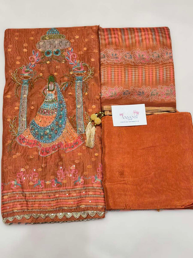 Orange Banarasi Dress Material