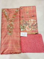 Peach Kota Silk Dress Material