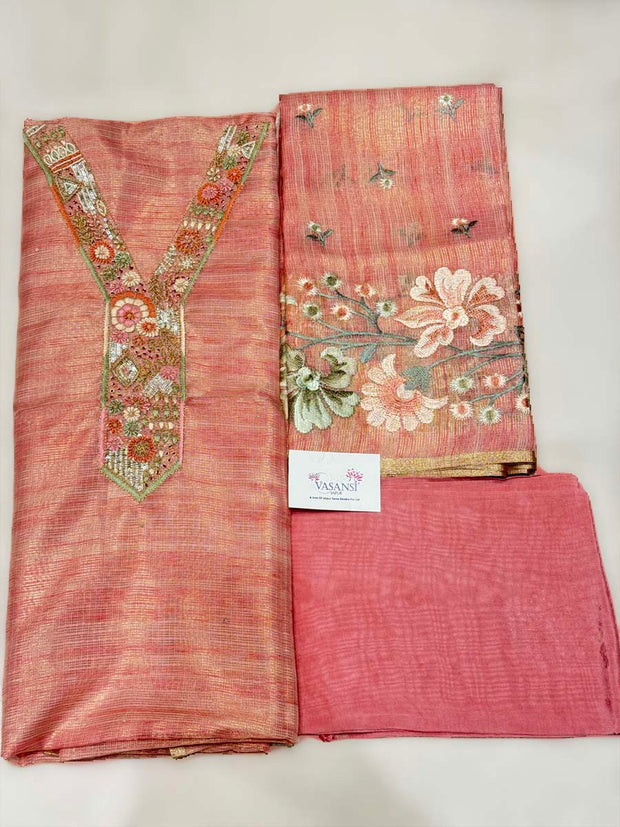 Peach Kota Silk Dress Material