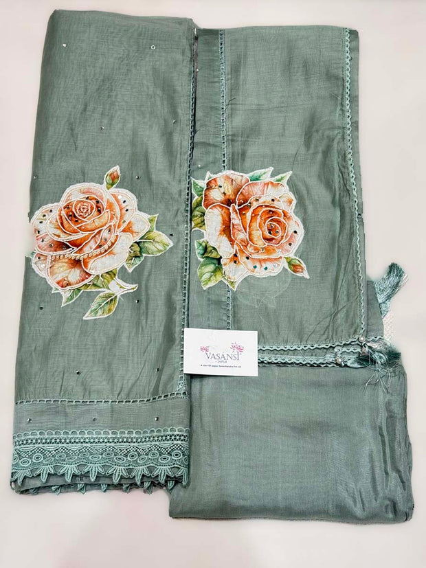 Light Green Chanderi Dress Material