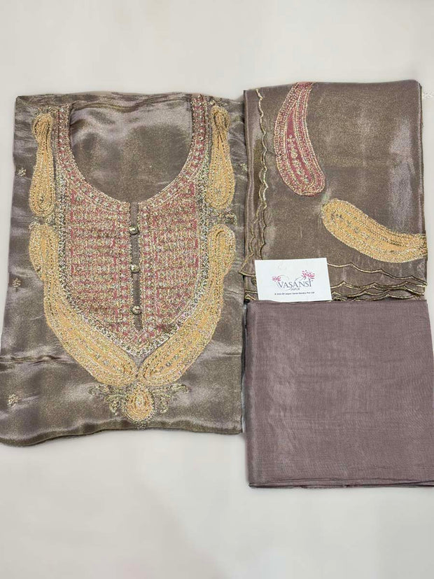 Golden Brown Tissue Dress Material