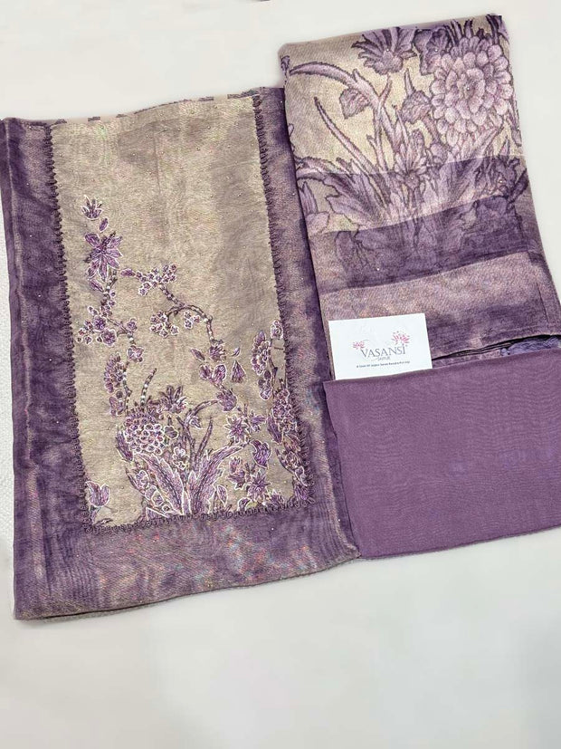 Purple and Golden Tissue Dress Material