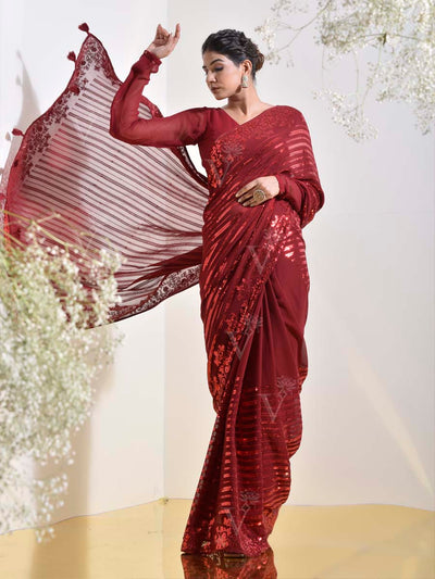 Maroon Georgette Cocktail Saree