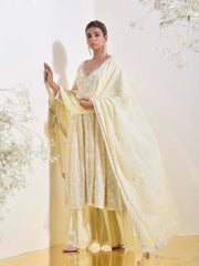 Cream Embroidered Kurta and Palazzo Set