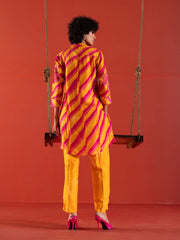 Pink and Yellow Vasansi Silk Leheriya Co Ord Set