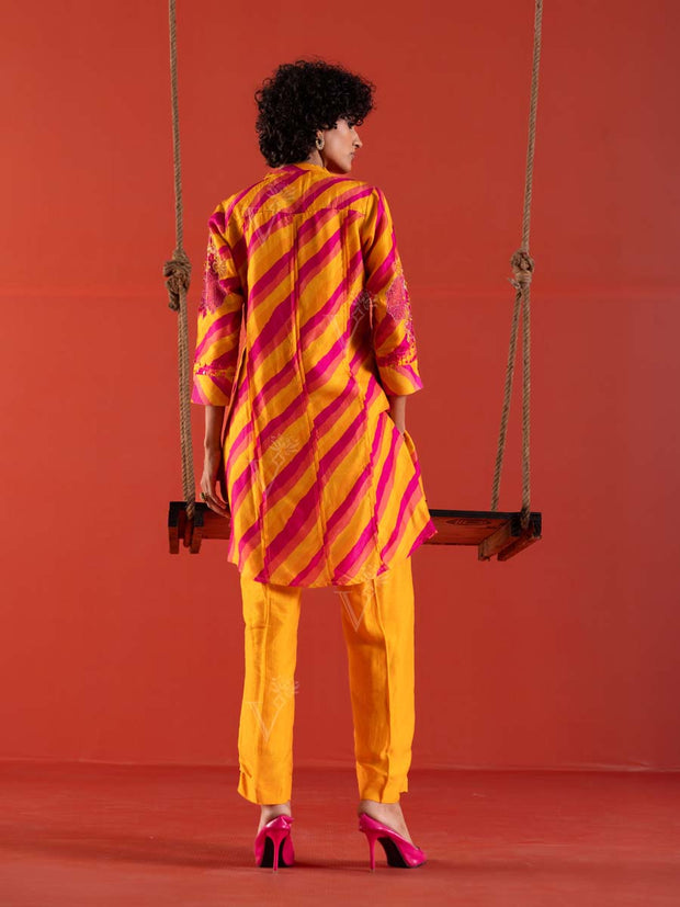 Pink and Yellow Vasansi Silk Leheriya Co Ord Set