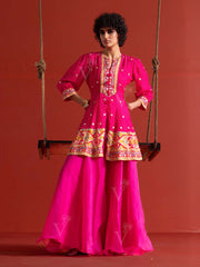 Pink Vasansi Silk Peplum and Palazzo Set