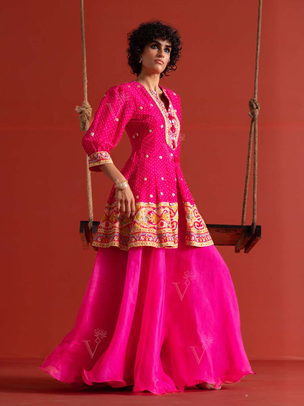 Pink Vasansi Silk Peplum and Palazzo Set