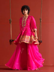 Pink Vasansi Silk Peplum and Palazzo Set