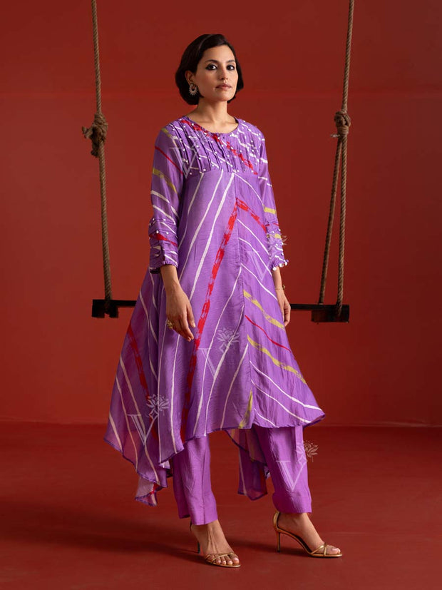 Lilac Vasansi Silk Leheriya Co Ord Set