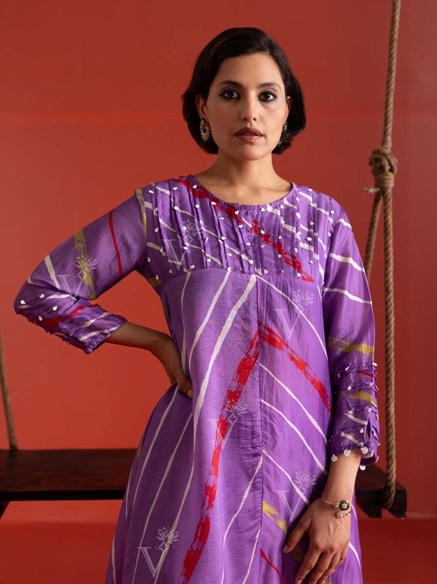 Lilac Vasansi Silk Leheriya Co Ord Set