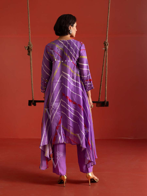 Lilac Vasansi Silk Leheriya Co Ord Set
