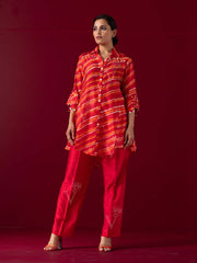 Red Vasansi Silk Leheriya Co Ord Set