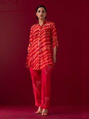 Red Vasansi Silk Leheriya Co Ord Set